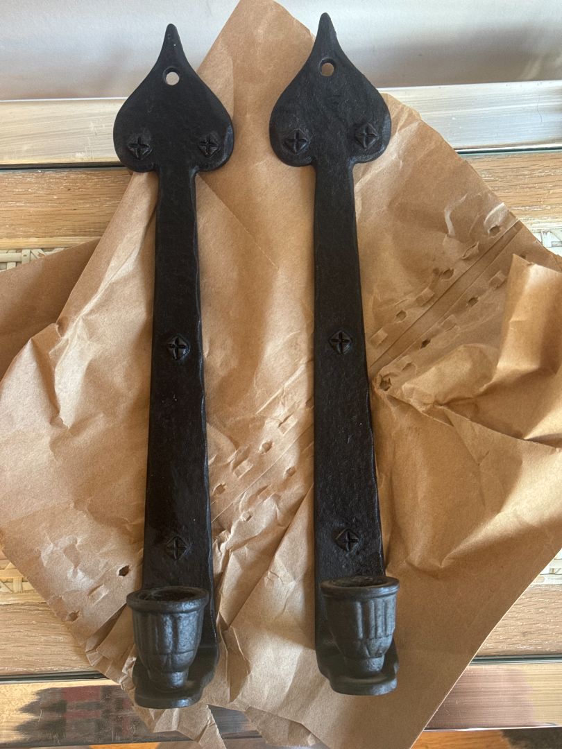 Black Iron Wall Candlestick Sconces with Rivets
