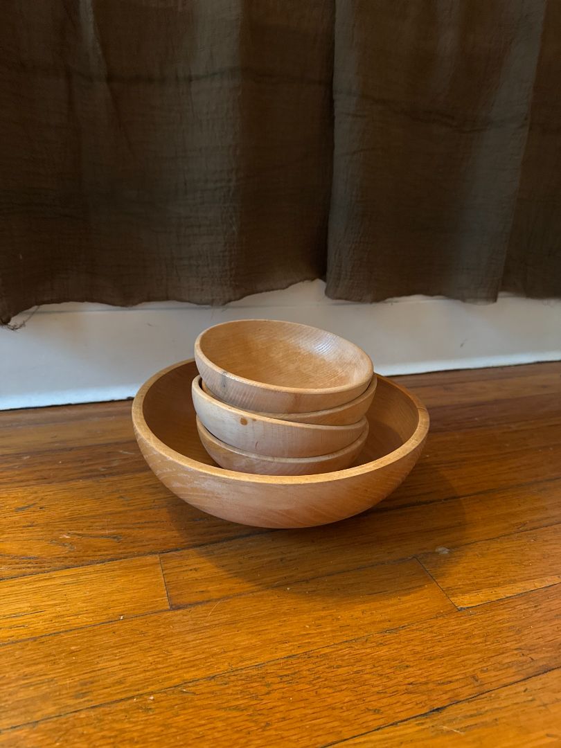 Wood Set of 4 Japanese Wood Salad Bowls
