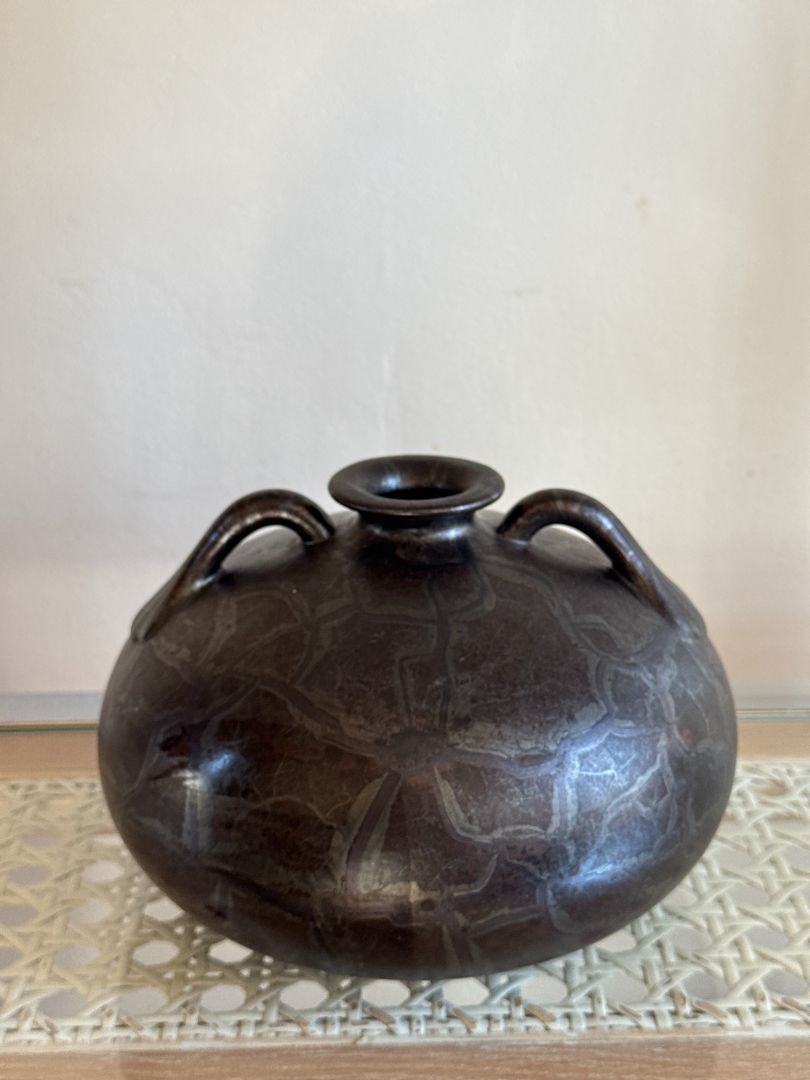 Black Art Deco Slipcast Vase in Lustre Glaze