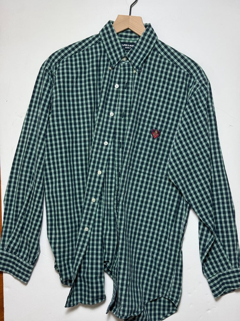 Green Polo Y2K Polo Golf Crest Plaid Green Shirt, M