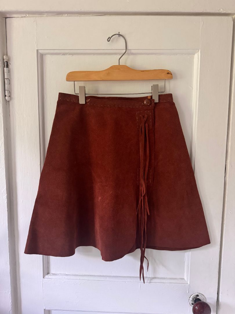 Brown NA Leather Fringe Skirt