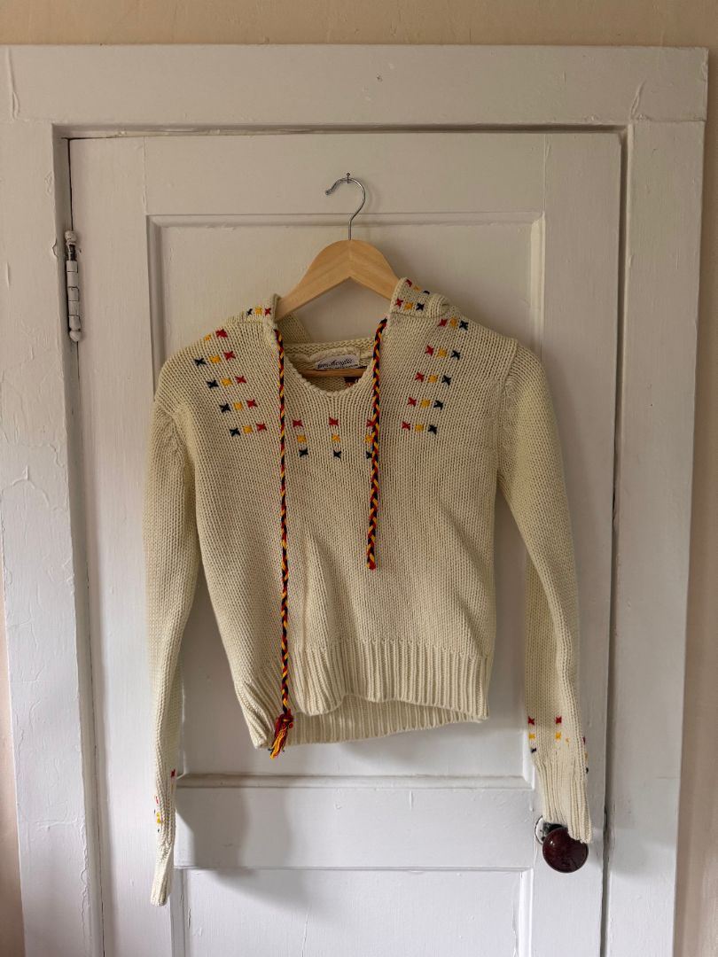 Cream Acrylic Knit Hoodie clothing: vintage