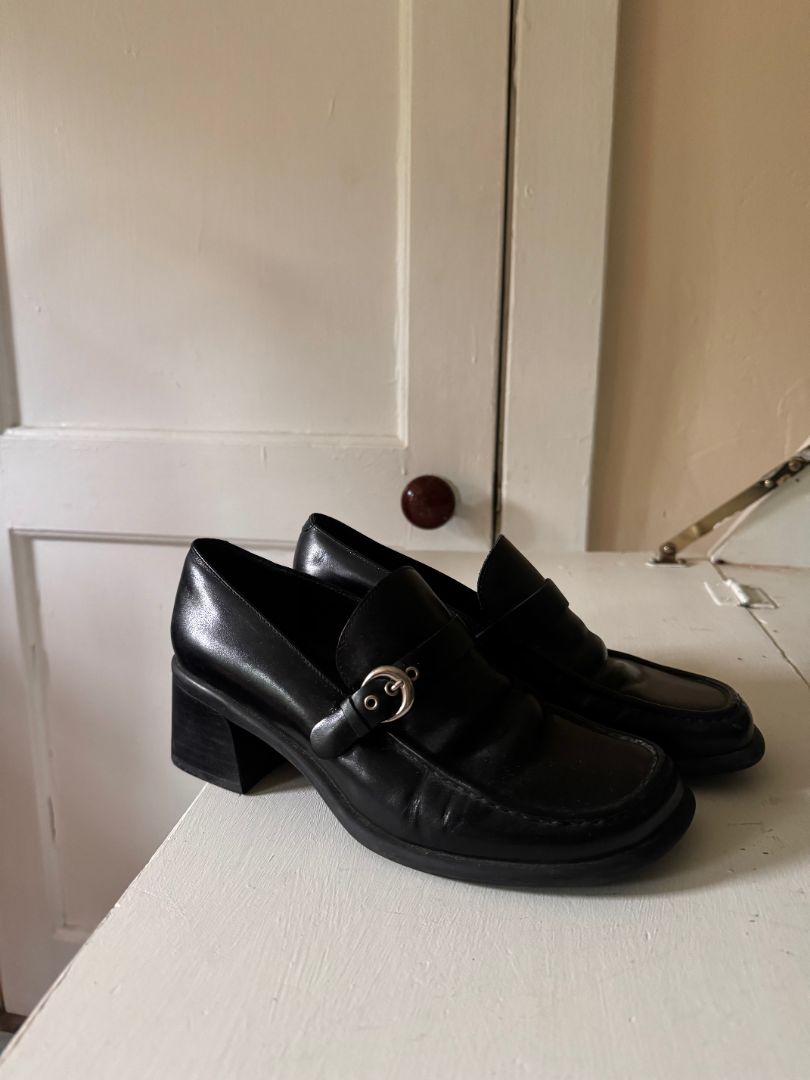 Black heeled loafers, 6.5