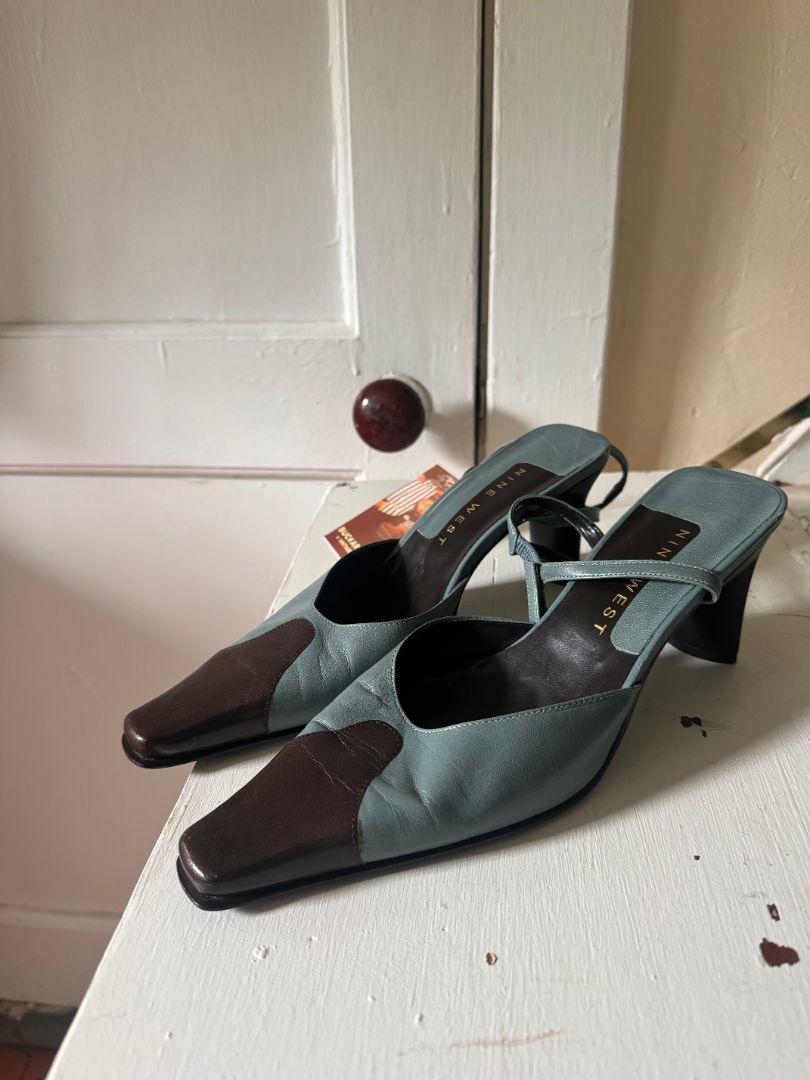 Nine West blue/brown heels, 7.5