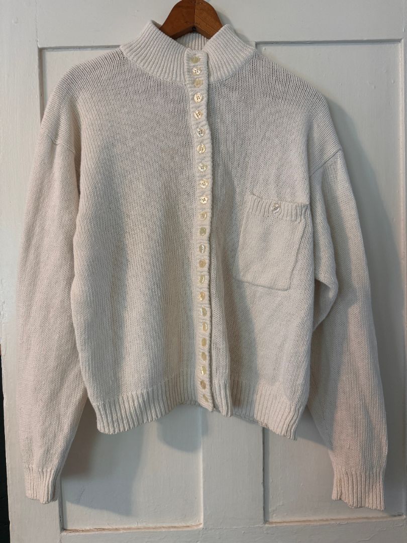 Jamie Scott White buttonup sweater, Medium