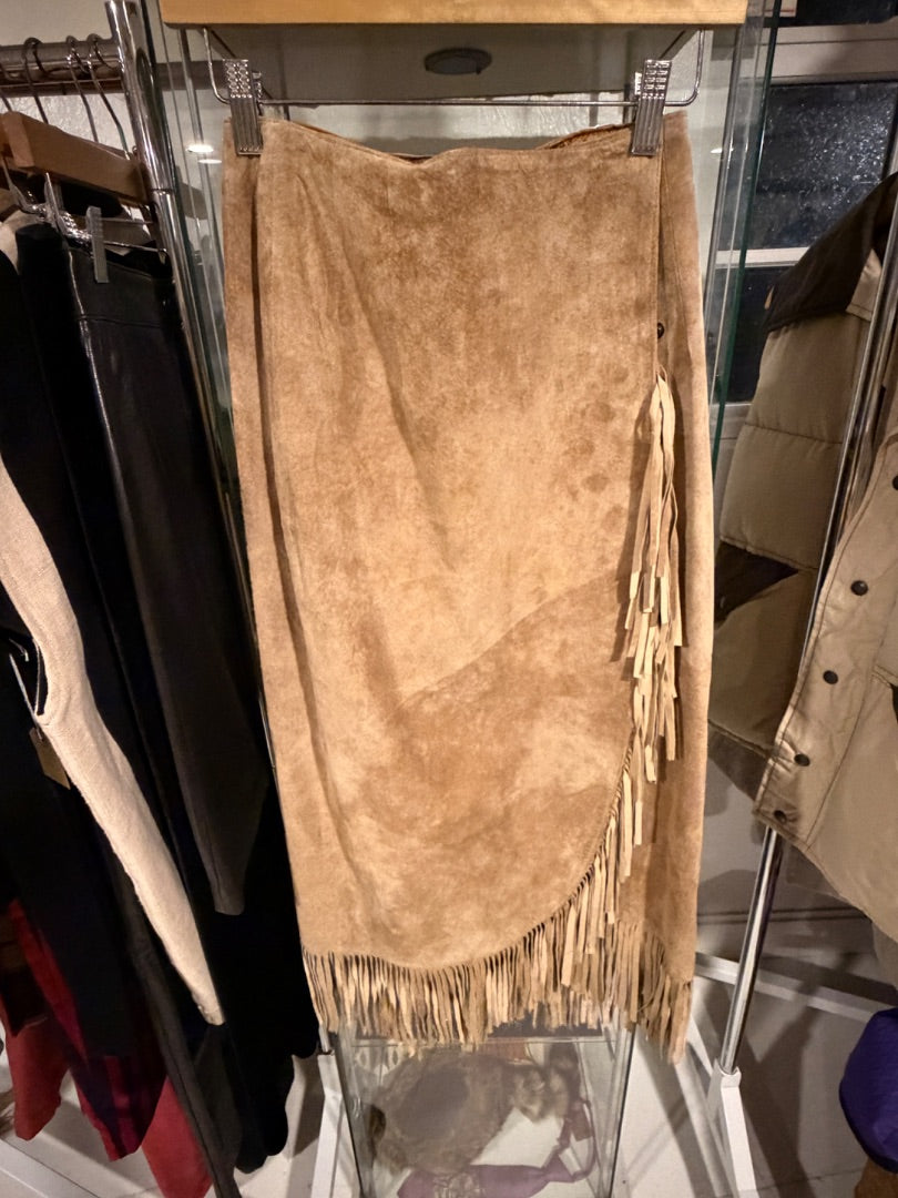 Suede fringe wrap skirt
