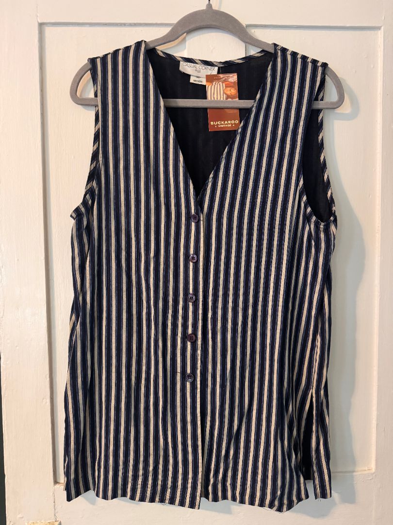Ann Taylor Casual Corner blue/white stripped vest top, Medium