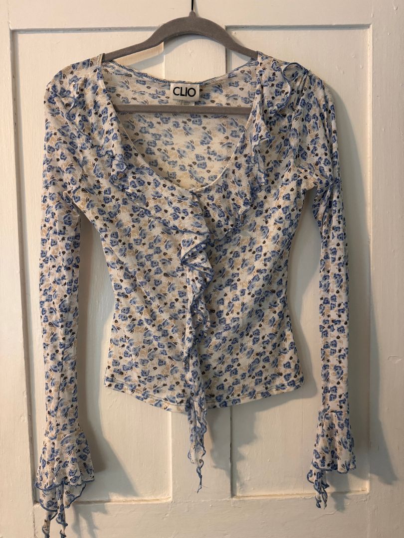 Clio blue floral y2k top, Medium