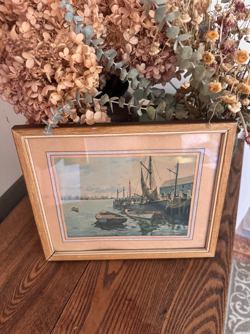 Vintage Framed Wharf Scene