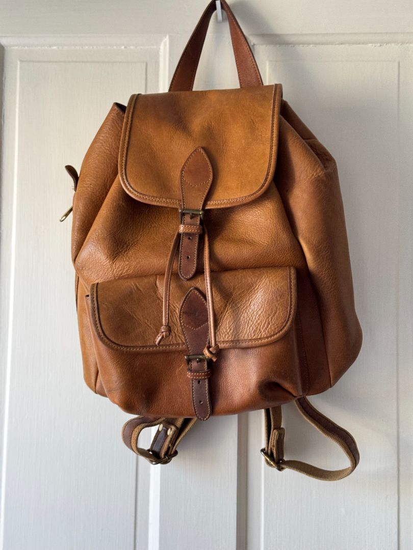 Tan G.H. Bass & Co Leather Saddle Backpack
