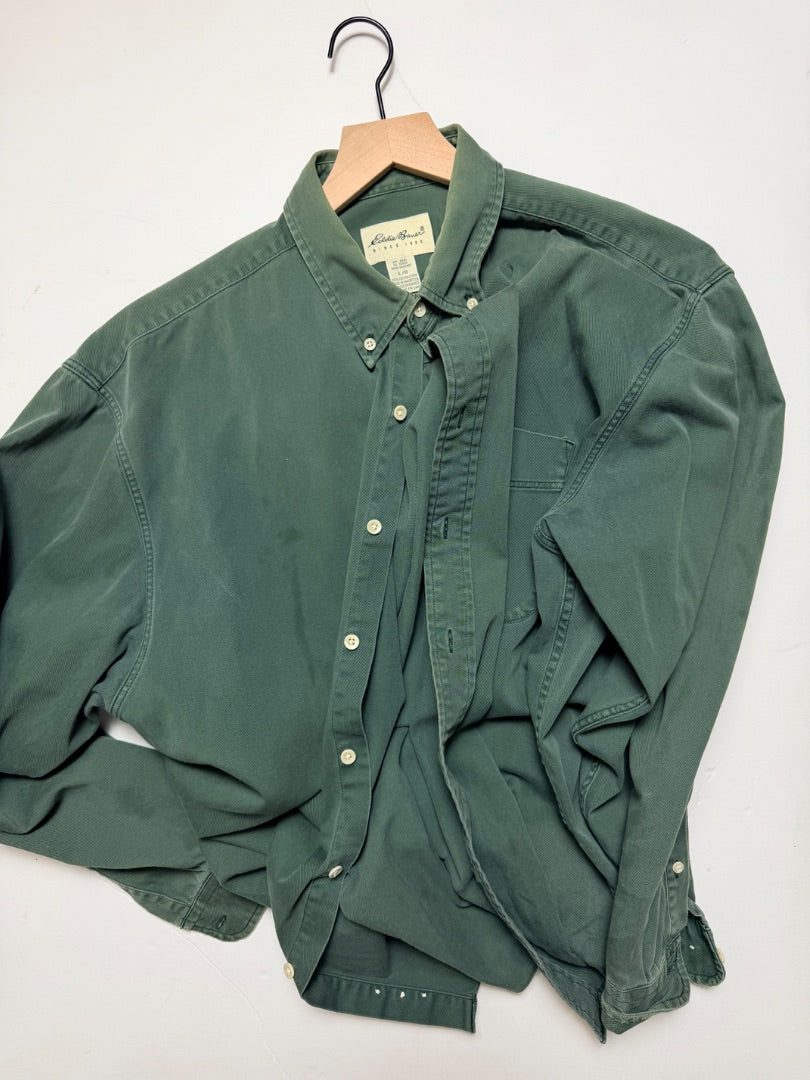 Green Eddie Bauer Vintage 90’s Eddie Bauer Green Cotton Twill Shirt Large, L