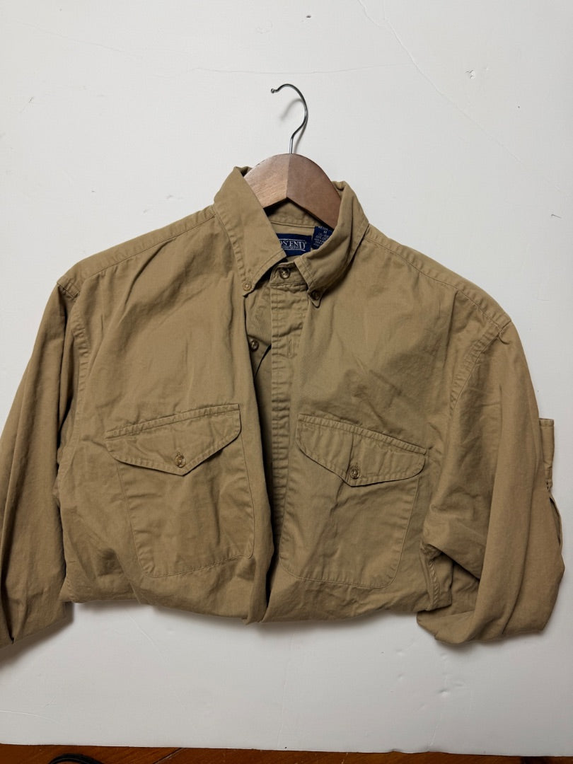 Tan Lands end Vintage Lands’ End Sportsman’s Shirt Tan Flap Pocket Medium, M