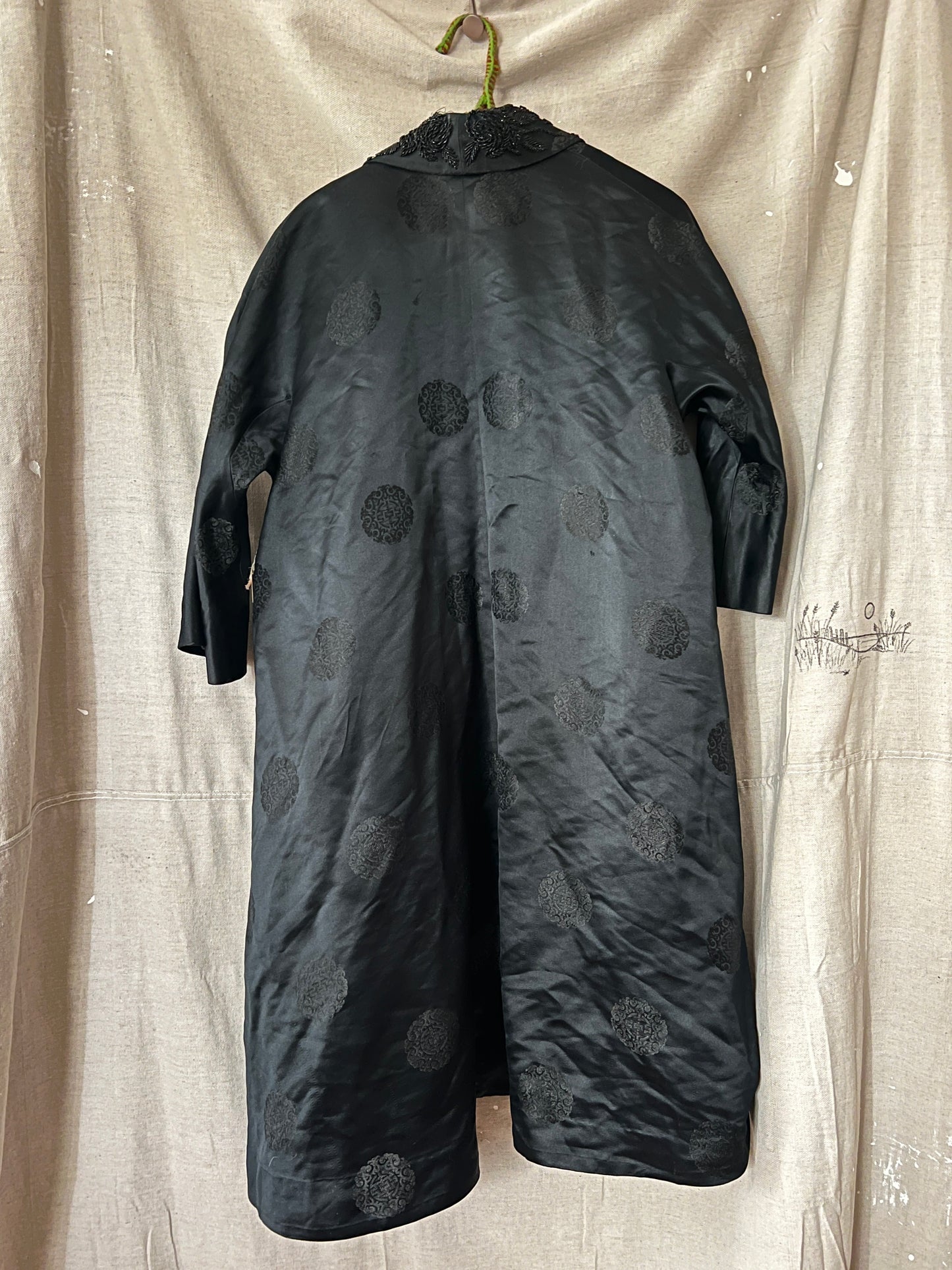1940s Black Silk Robe, L