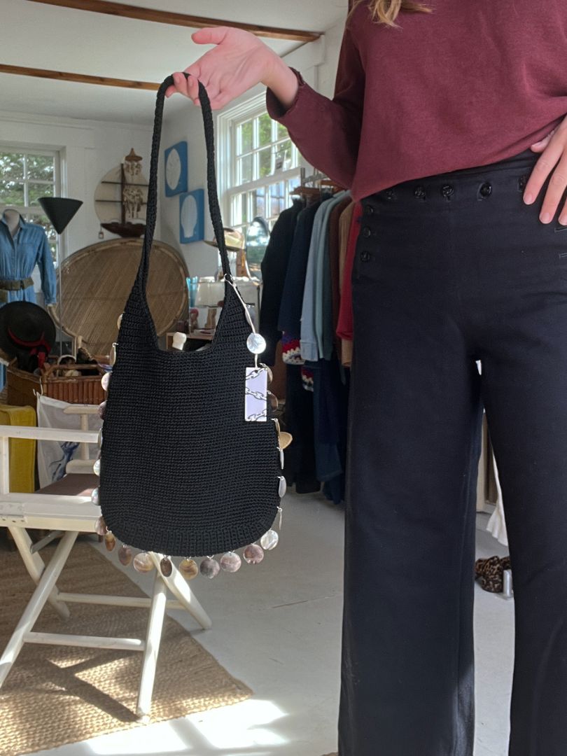 OOAK Vintage Crochet Bag with Shell Fringe