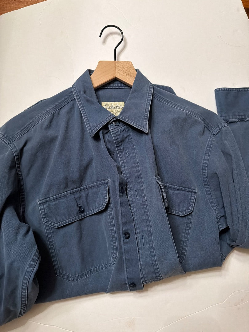 Faded Blue Cabelas Vintage Cabelas faded Blue sail canvas long sleeved work shirt, Medium