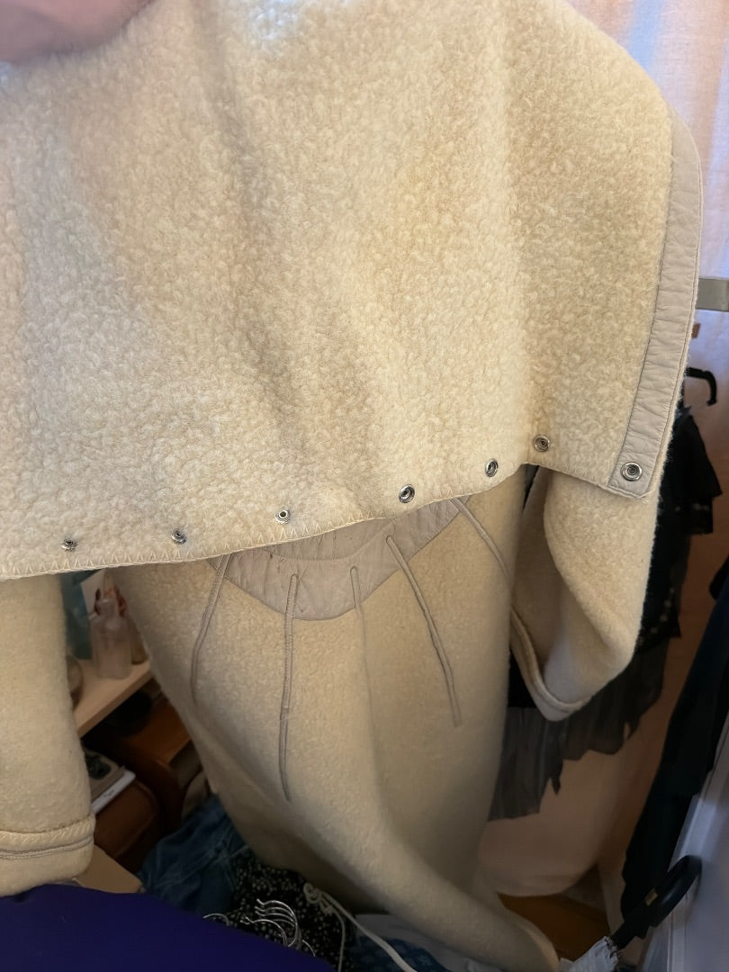 French Sherpa coat with leather Viking appliqué