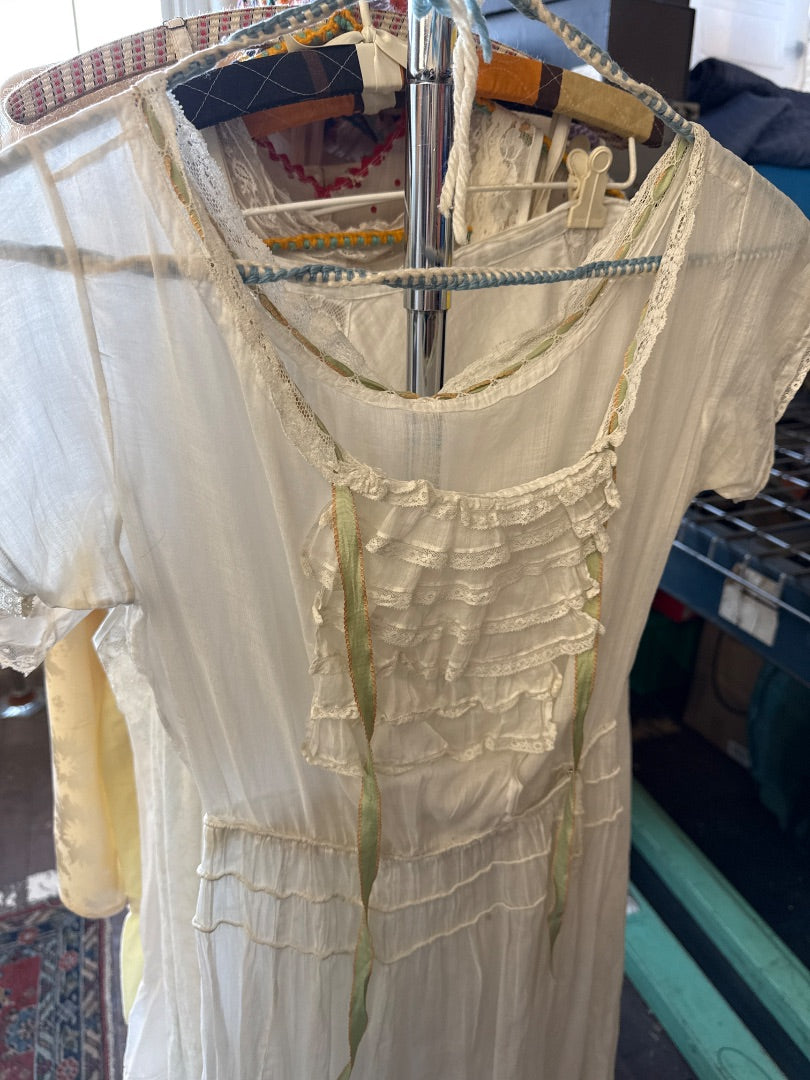 White Edwardian short sleeve lawn dress, Xs