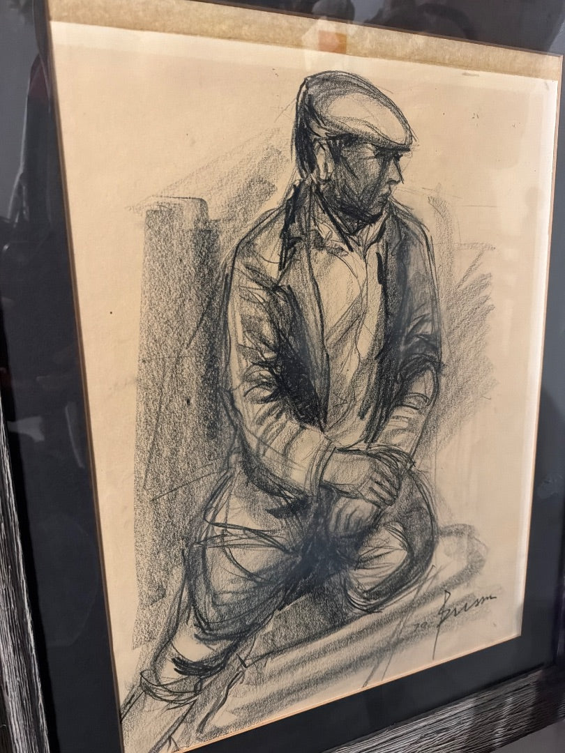 1970 charcoal sketch framed