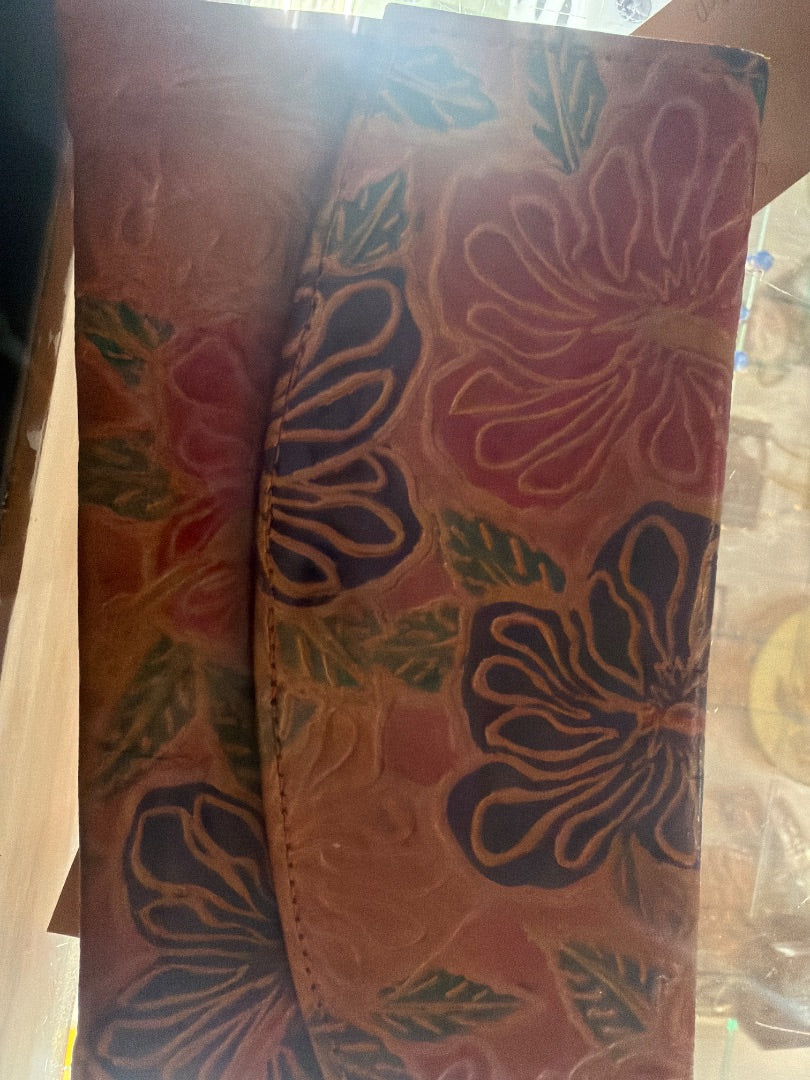 Leather tooled flower bag