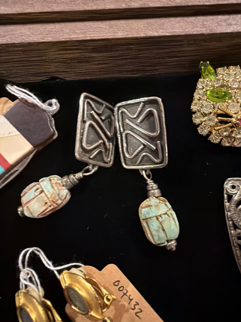 Scarab brushed silver earrings