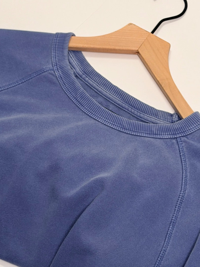 Blue Vintage Faded Blue Raglan Sleeve Terry Cloth Sweatshirt, M
