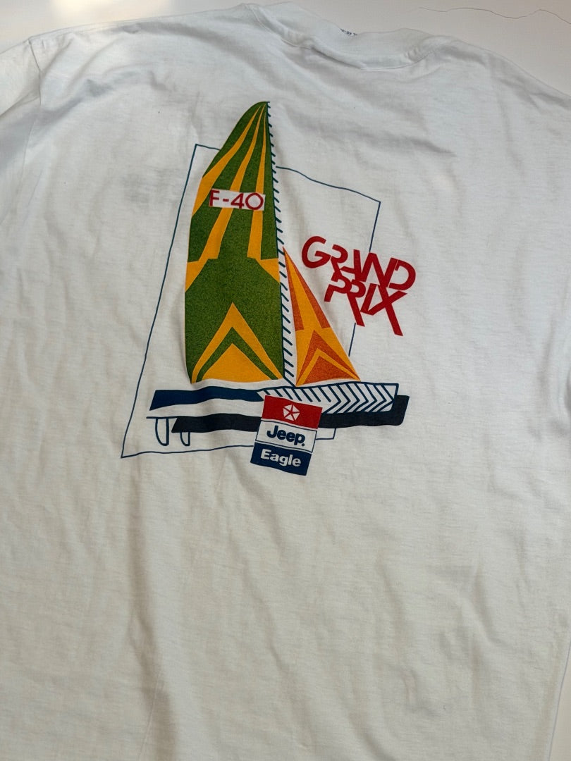 white vintage Vintage Jeep Eagle Grand Prix Newport '88 T Shirt, XL