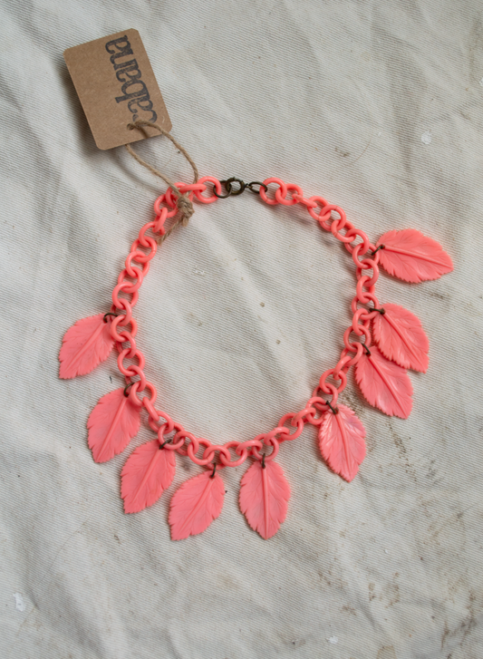 1930s Celluloid Charm Leaf Necklace