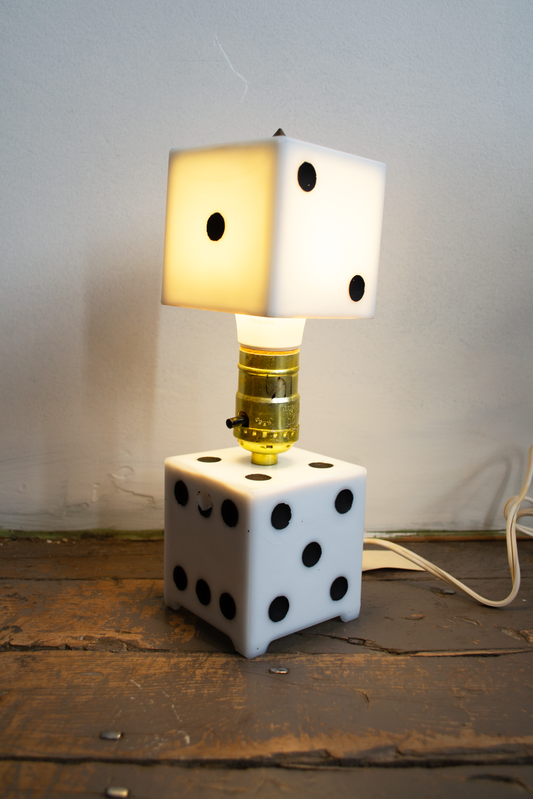 1930s Art Deco Milk Glass Dice Lamp