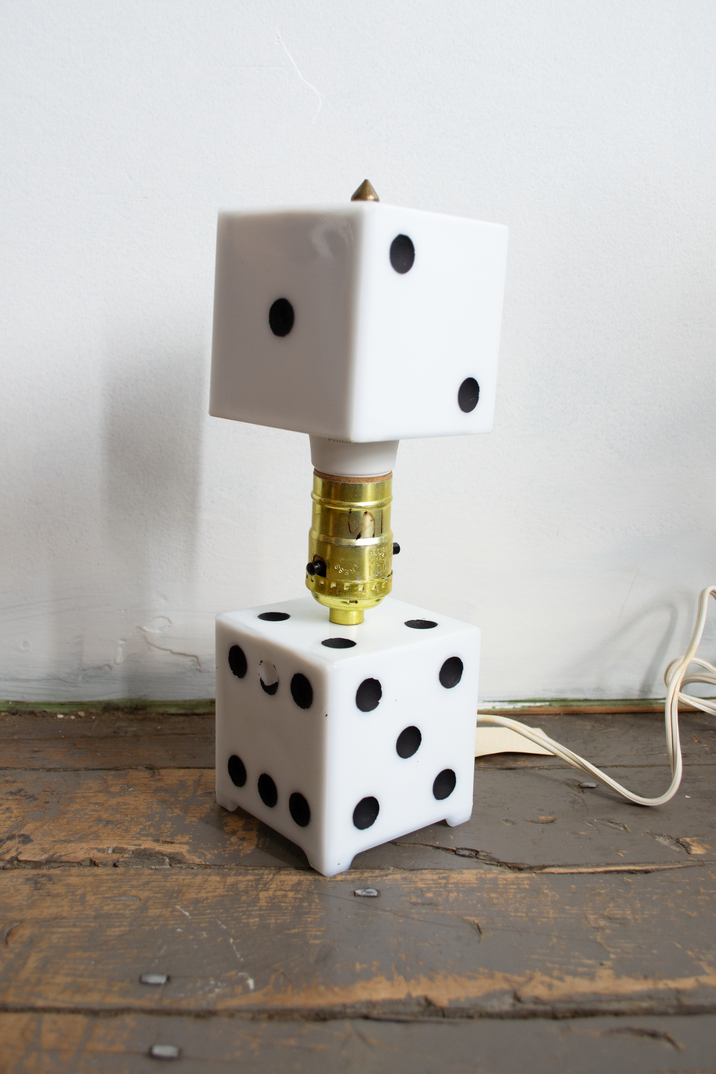 1930s Art Deco Milk Glass Dice Lamp
