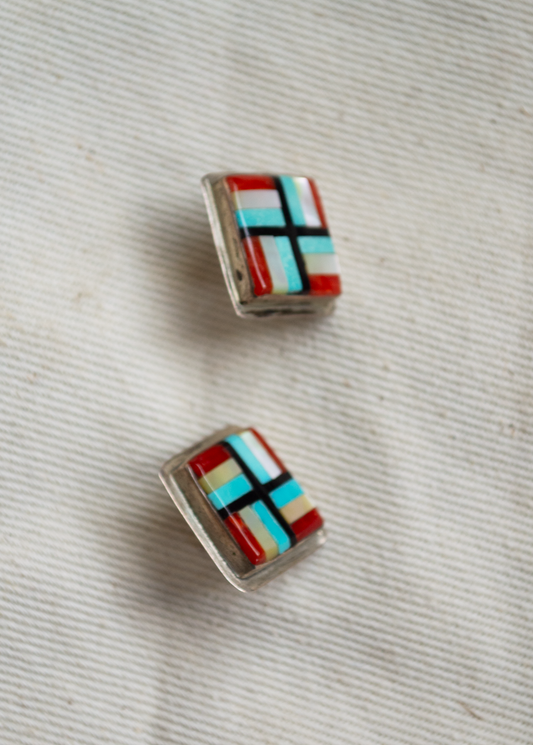 Zuni Inlay Sterling Studs