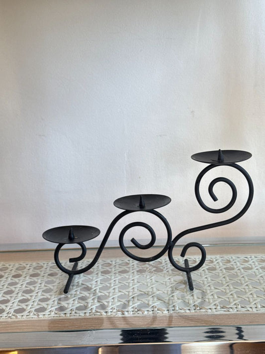 Black  Swirly Triple Candle Holder