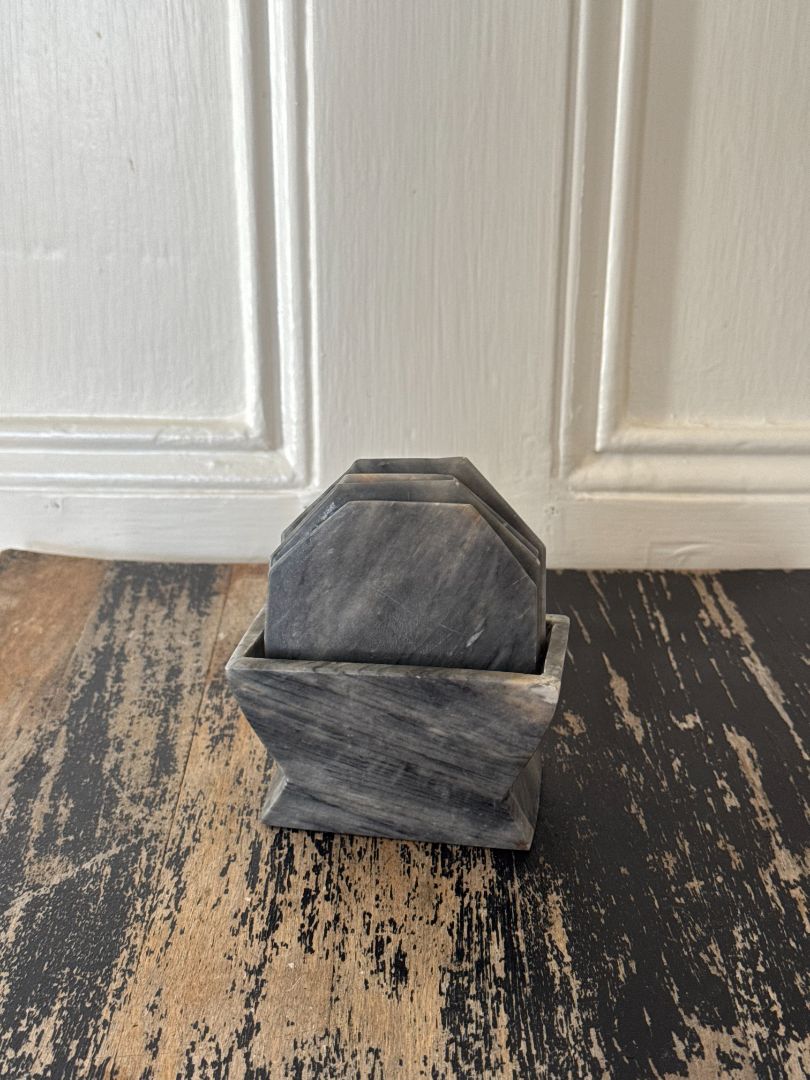 Black Marble Coaster Set and Holder