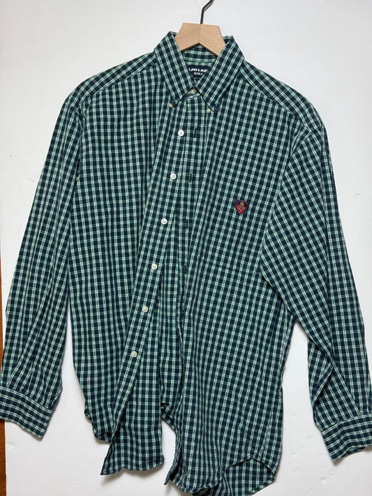 Green Polo Y2K Polo Golf Crest Plaid Green Shirt, M