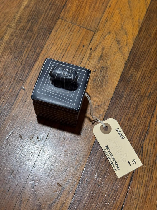 African Carved Soapstone Trinket Box with Elephant Handle