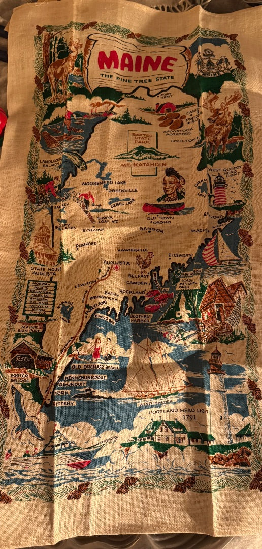 Vintage Maine tea towel