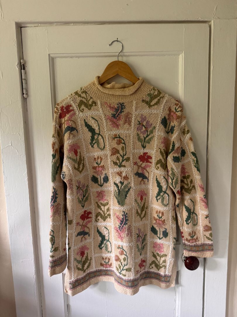 Tan NA Floral Grid Sweater