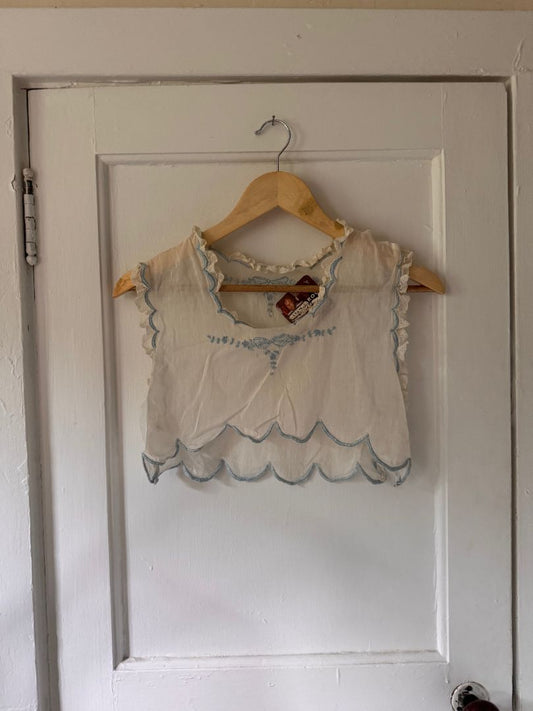White  Edwardian blouse w/ blue embroidery