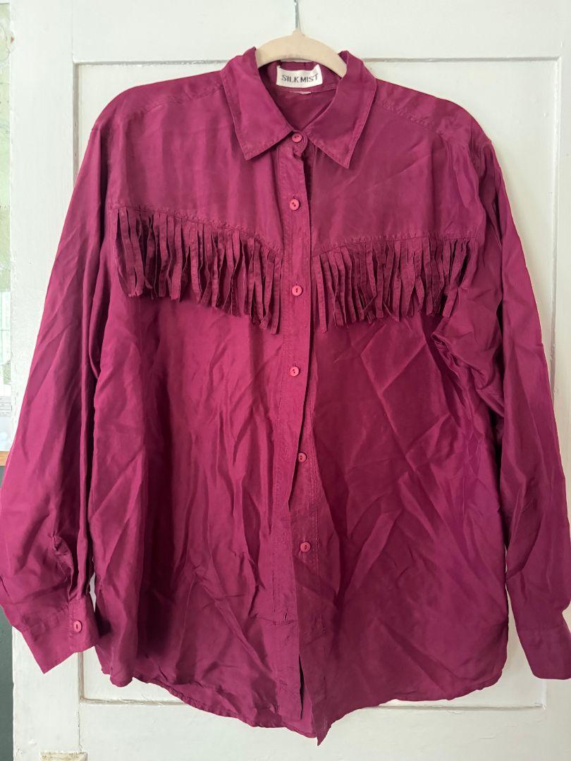 Plum Silk Mist silk fringe blouse