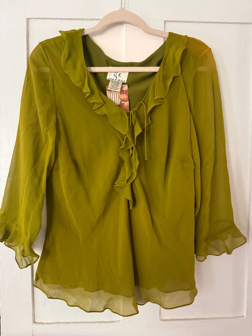 Green Ice Silk Blouse, Large