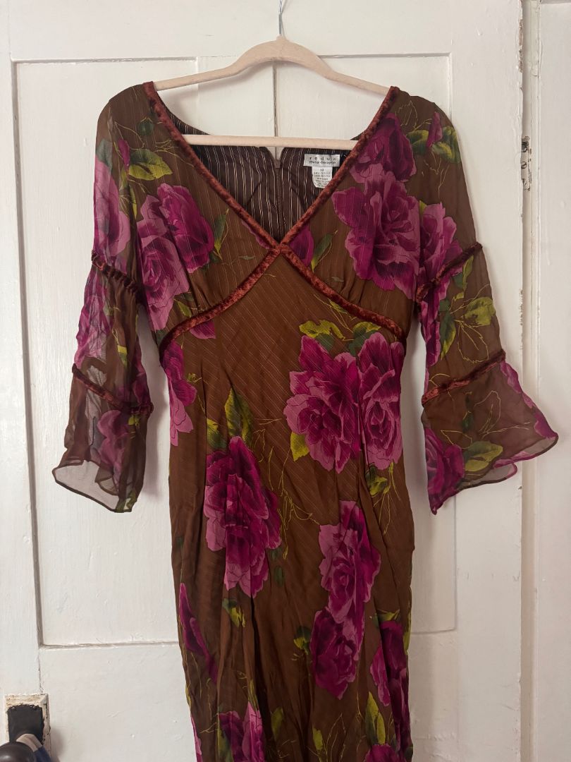 Redux Brown floral silk dress, 10