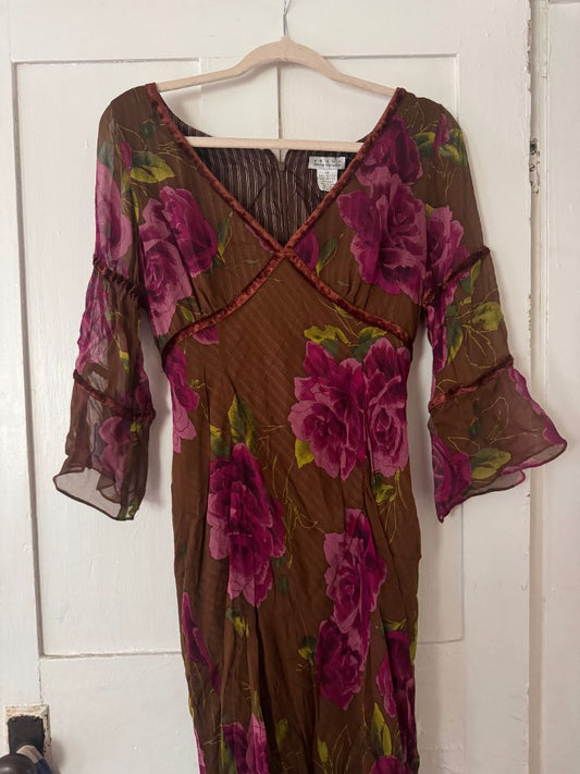 Redux Brown floral silk dress, 10