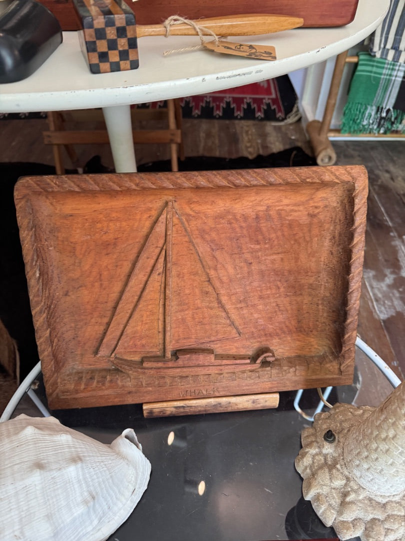 Wood carved sailboat