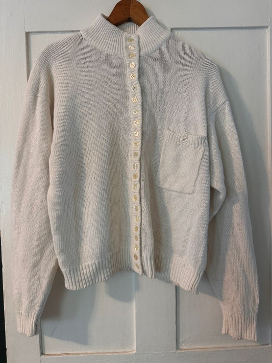 Jamie Scott White buttonup sweater, Medium