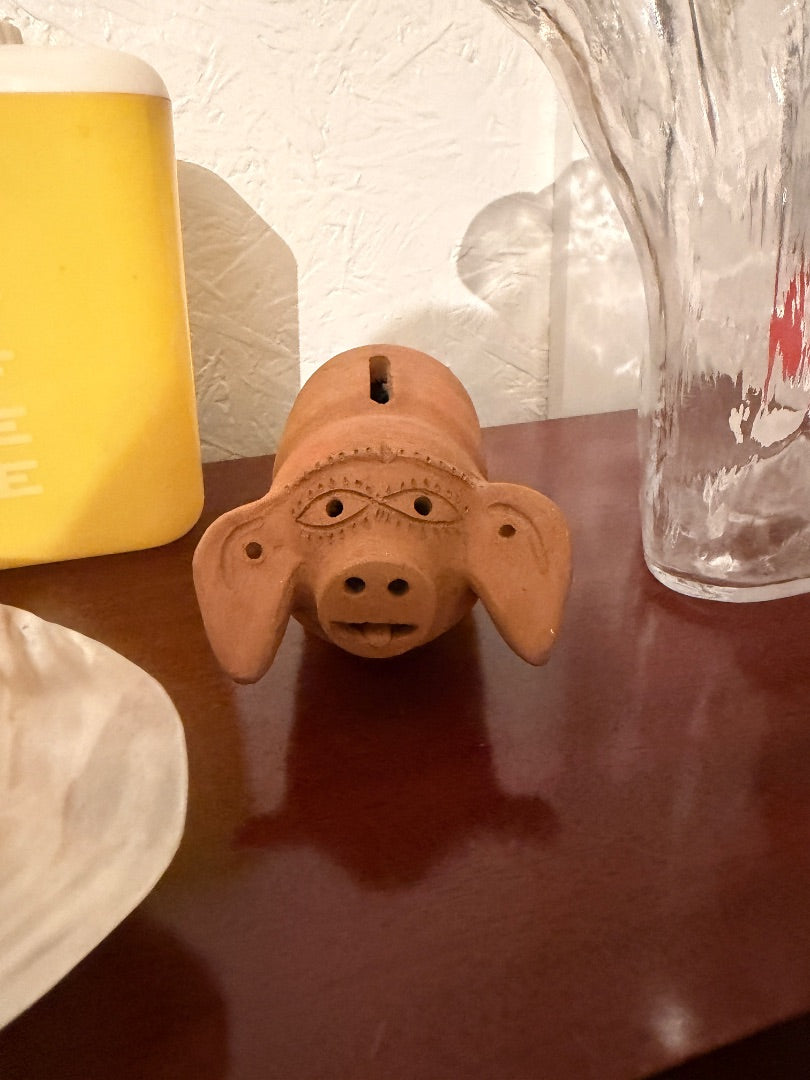 Terracotta folk pig homewares: vintage