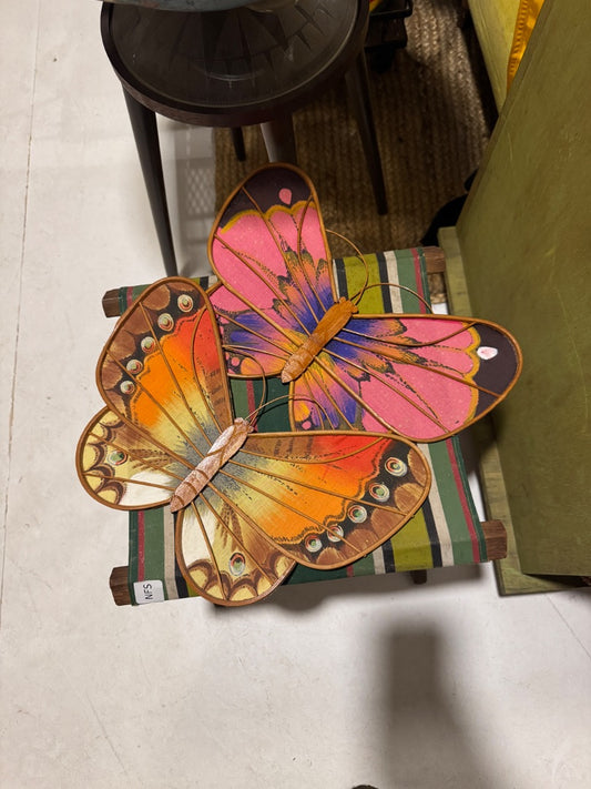 Vtg wood & painted cloth butterfly