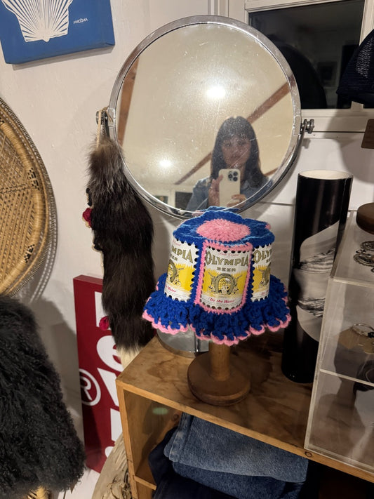 Vtg crocheted beer can bucket hat