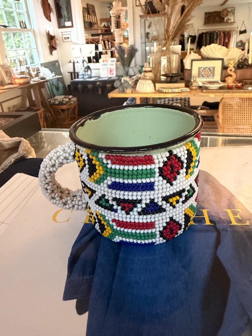 South African beaded enamel mug