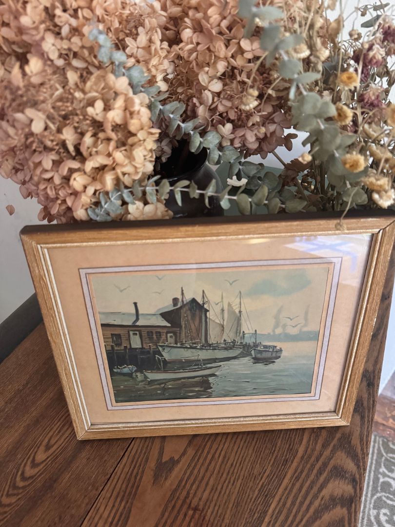 Vintage framed wharf scene
