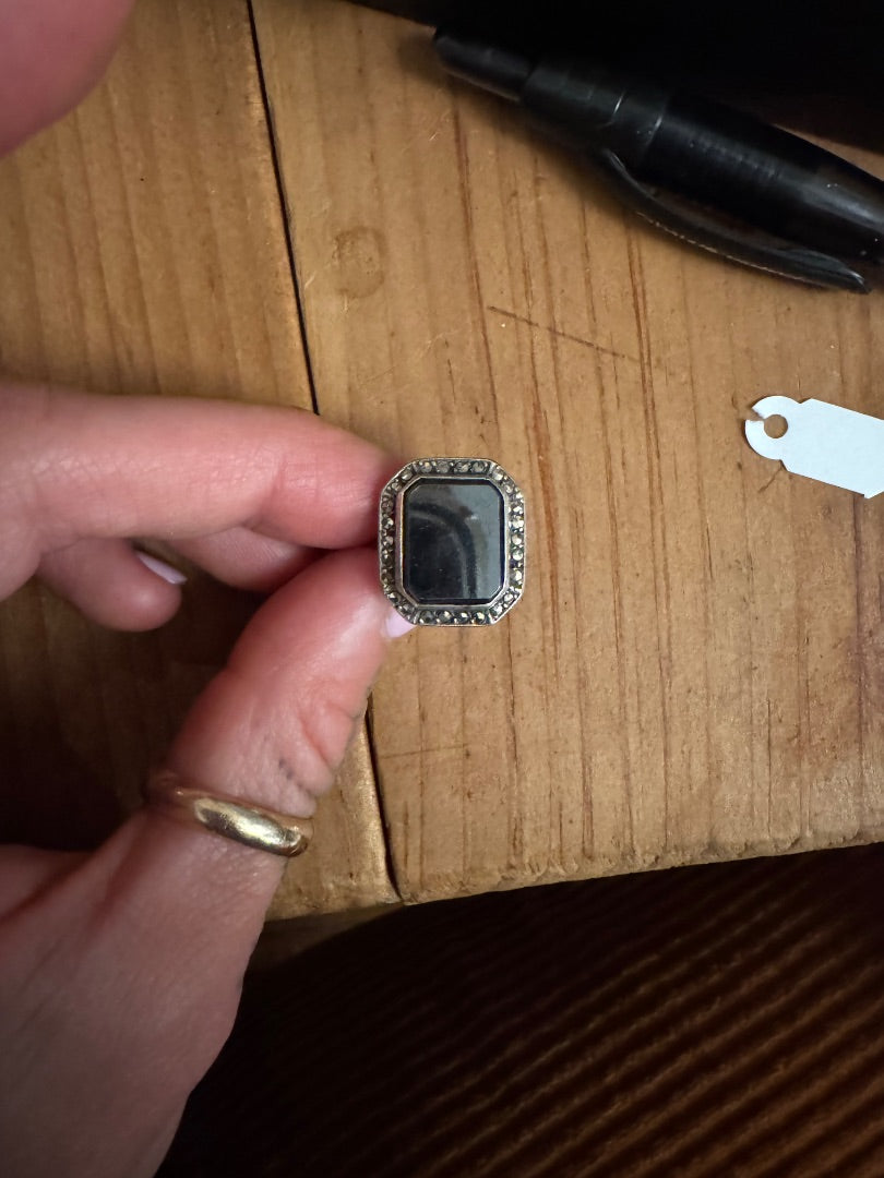 Hematite square 1940s ring