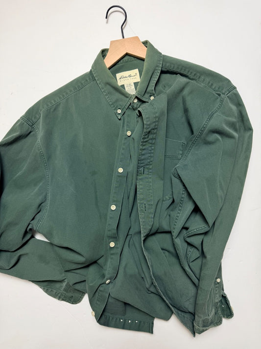 Green Eddie Bauer Vintage 90’s Eddie Bauer Green Cotton Twill Shirt Large, L